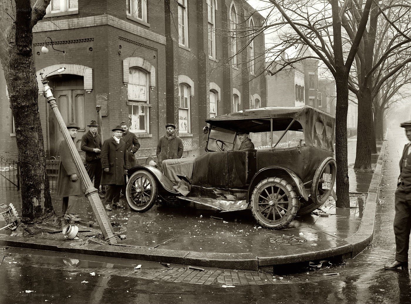 Car accident on wet street