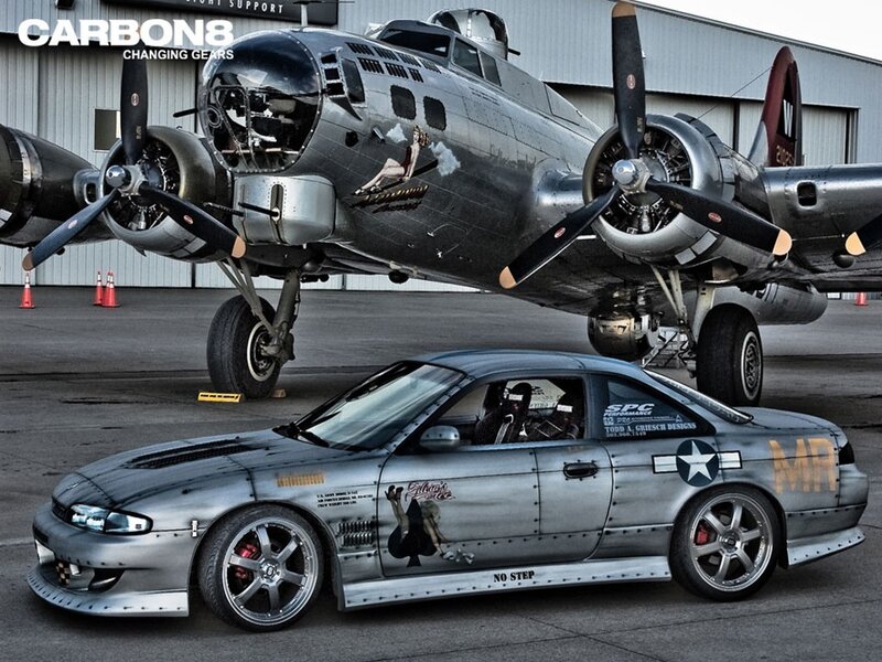 Car and plane with vintage livery