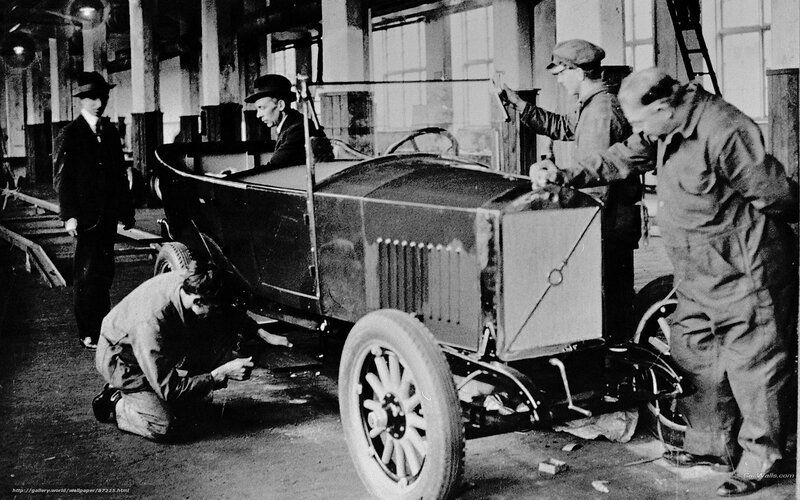 Car assembly in early 20th century