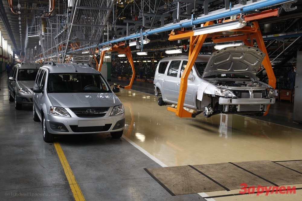 Car assembly line in factory