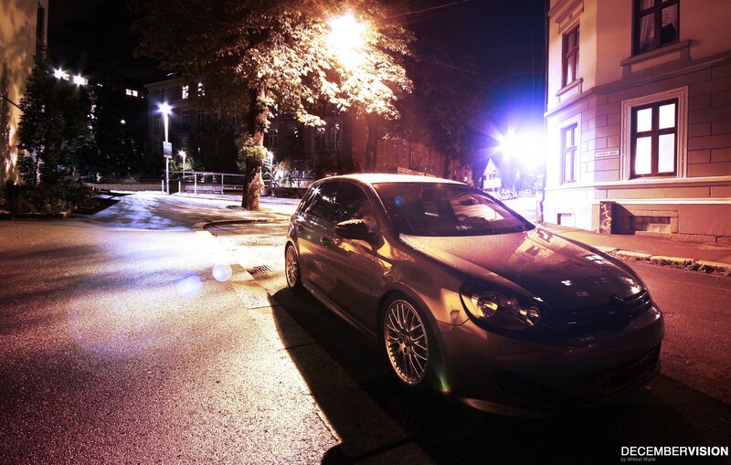 Car at night on a city street