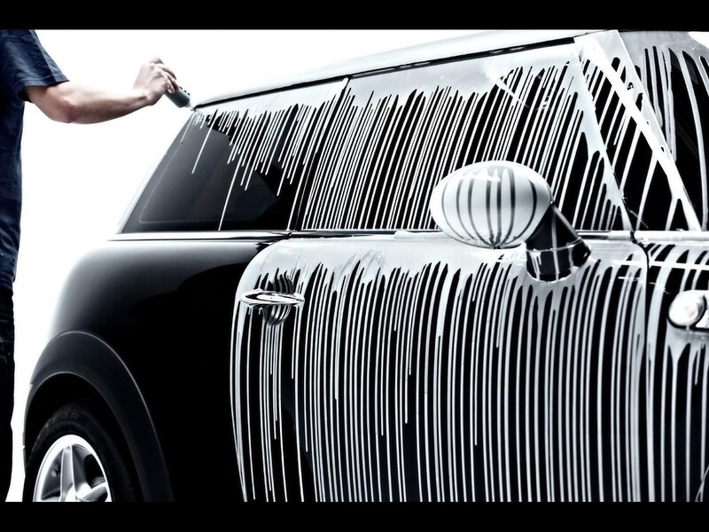 car being washed with foam