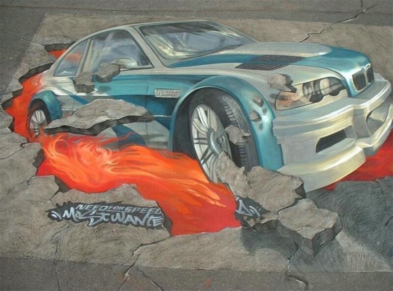 Car Breaking Through Pavement