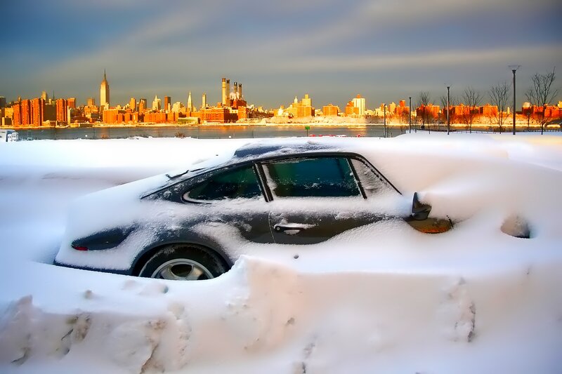 Car Buried in Snow — White, Dramatic