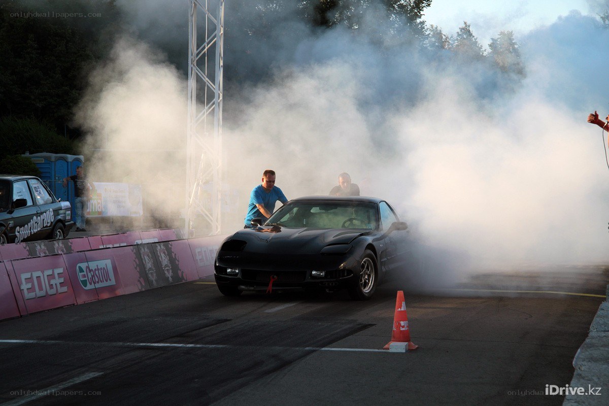 Car burnout at a race track
