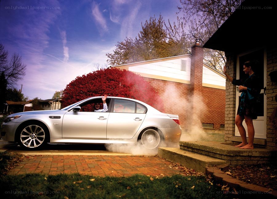 Car burnout in driveway