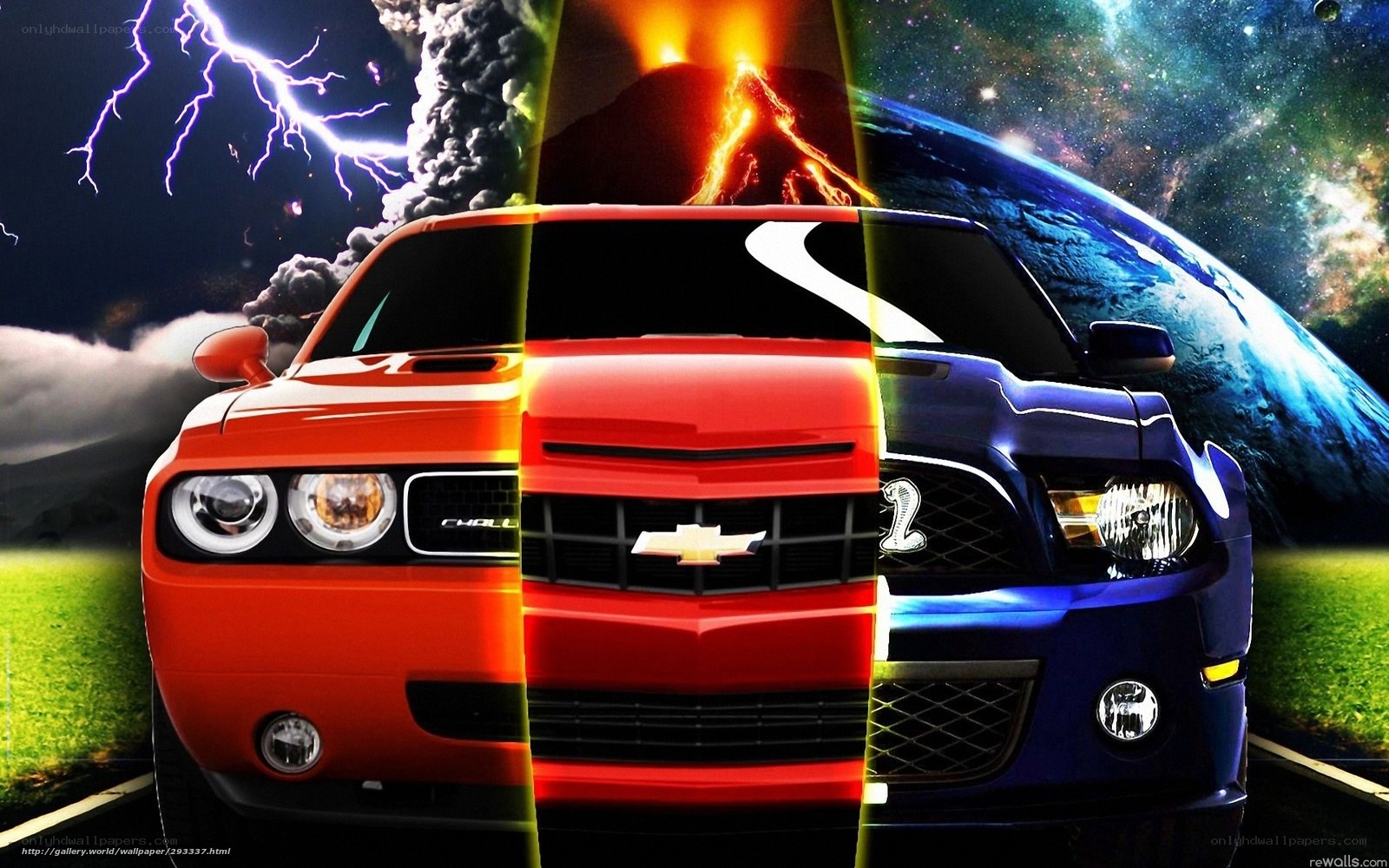 Car collage with nature scenes