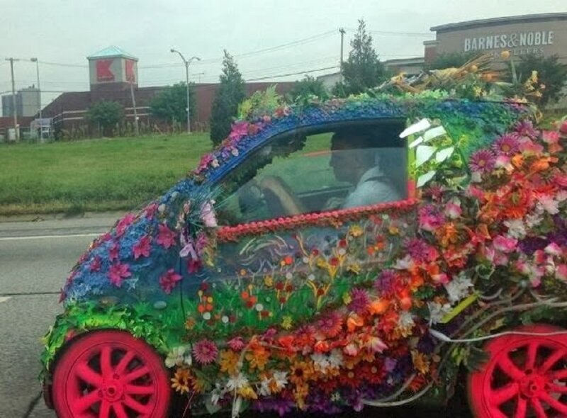 Car Covered in Flowers — Green