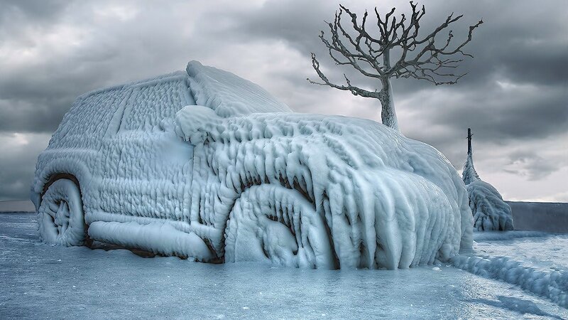 Car Covered in Ice — White, Dramatic