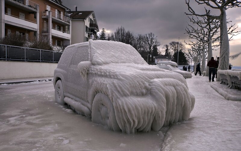Car Covered in Ice — White