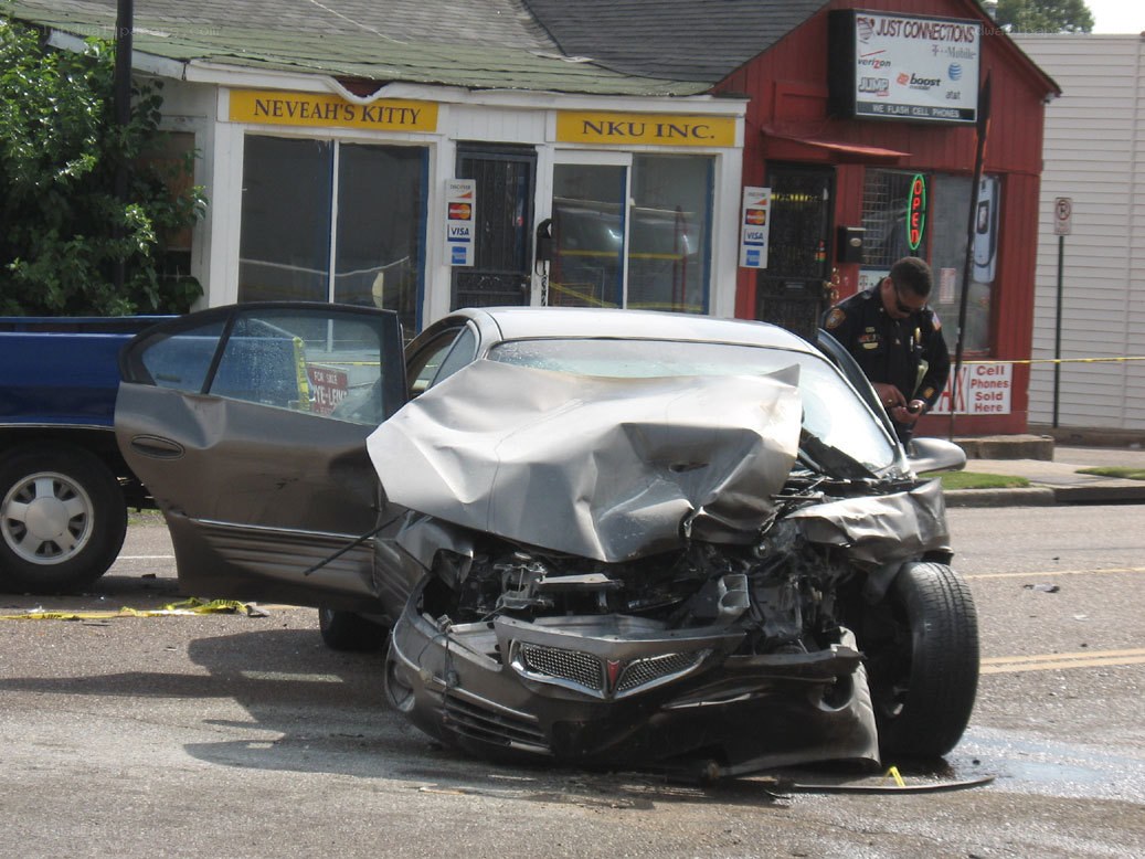 Car crash at a gas station