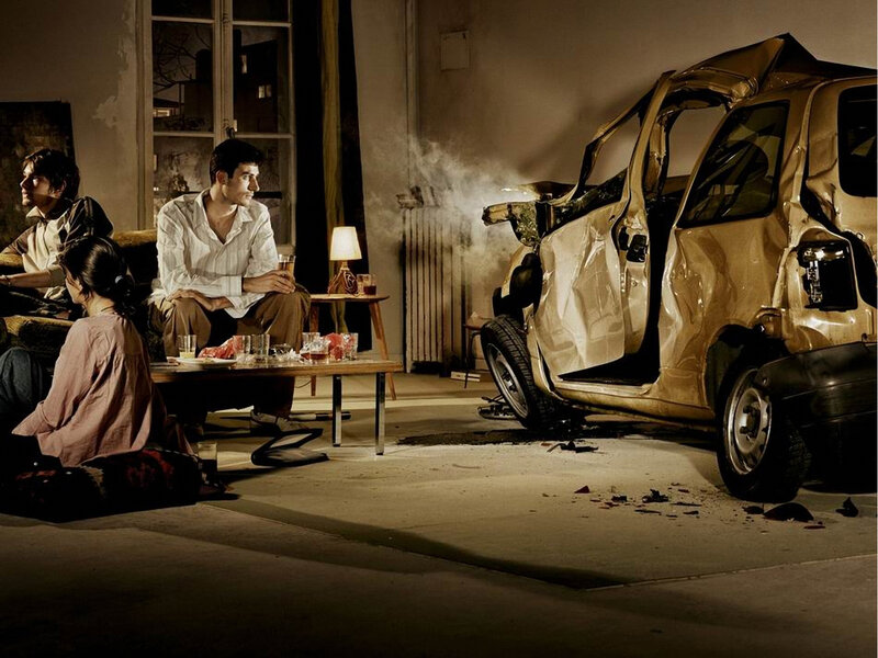 Car crash in living room