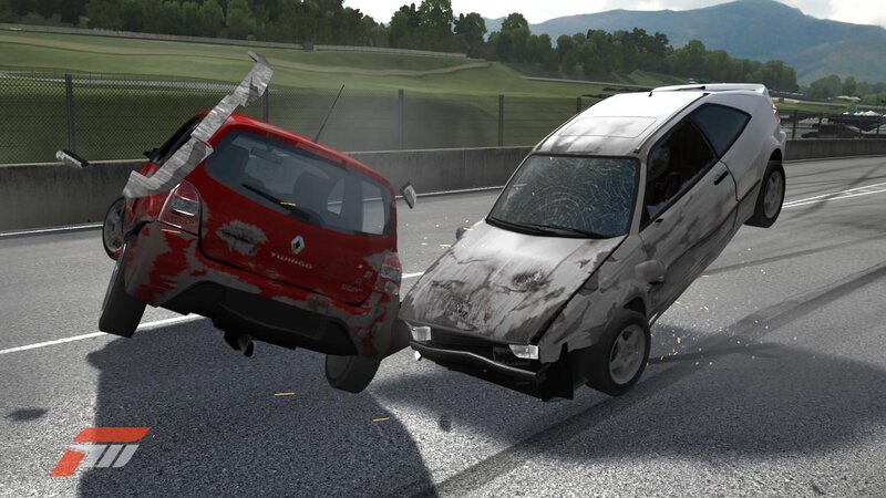 Car crash on a racetrack