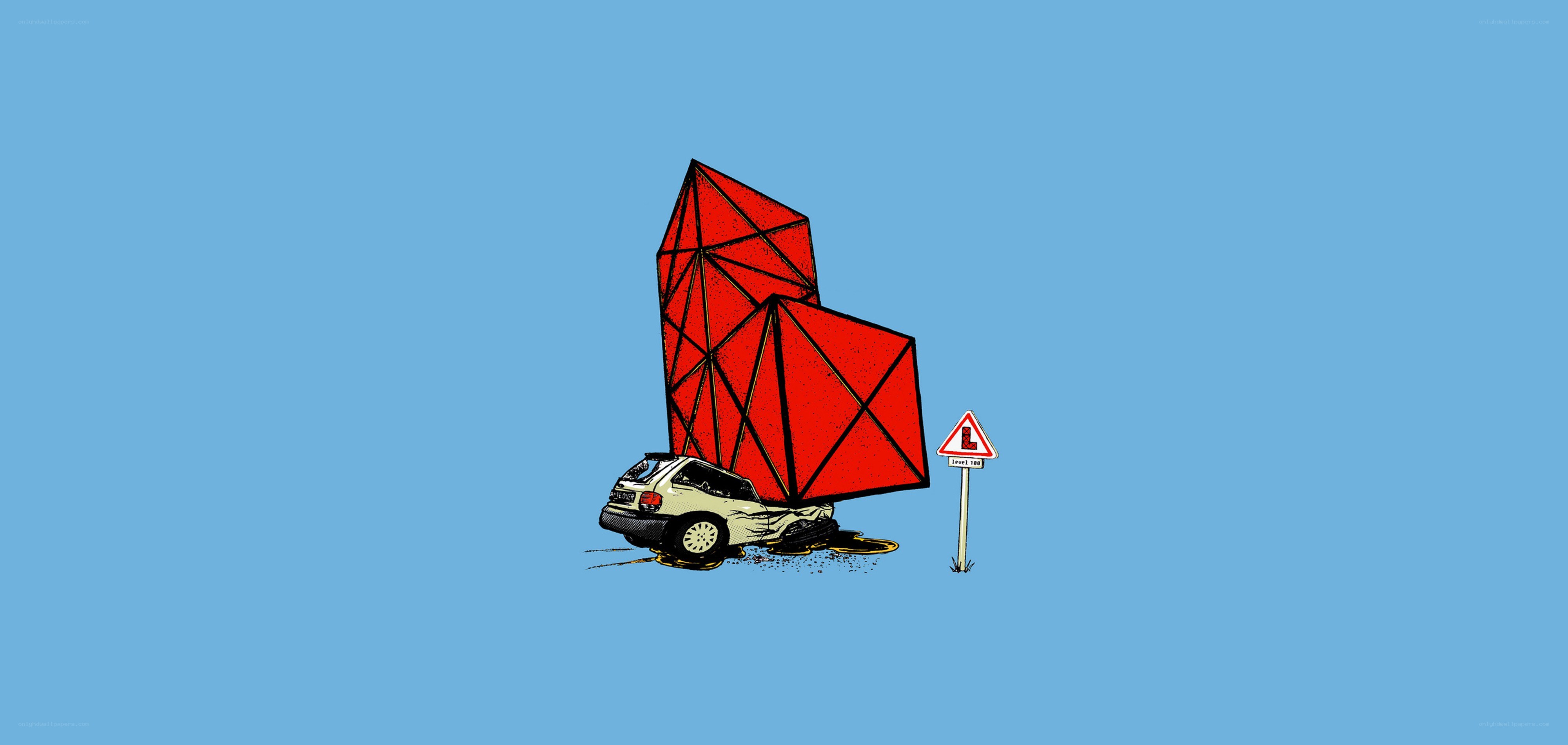 Car crash with L sign