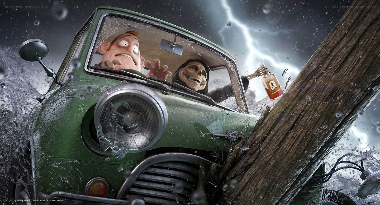 Car crash with skeleton passenger