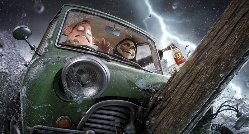 Car Crash with Skeleton