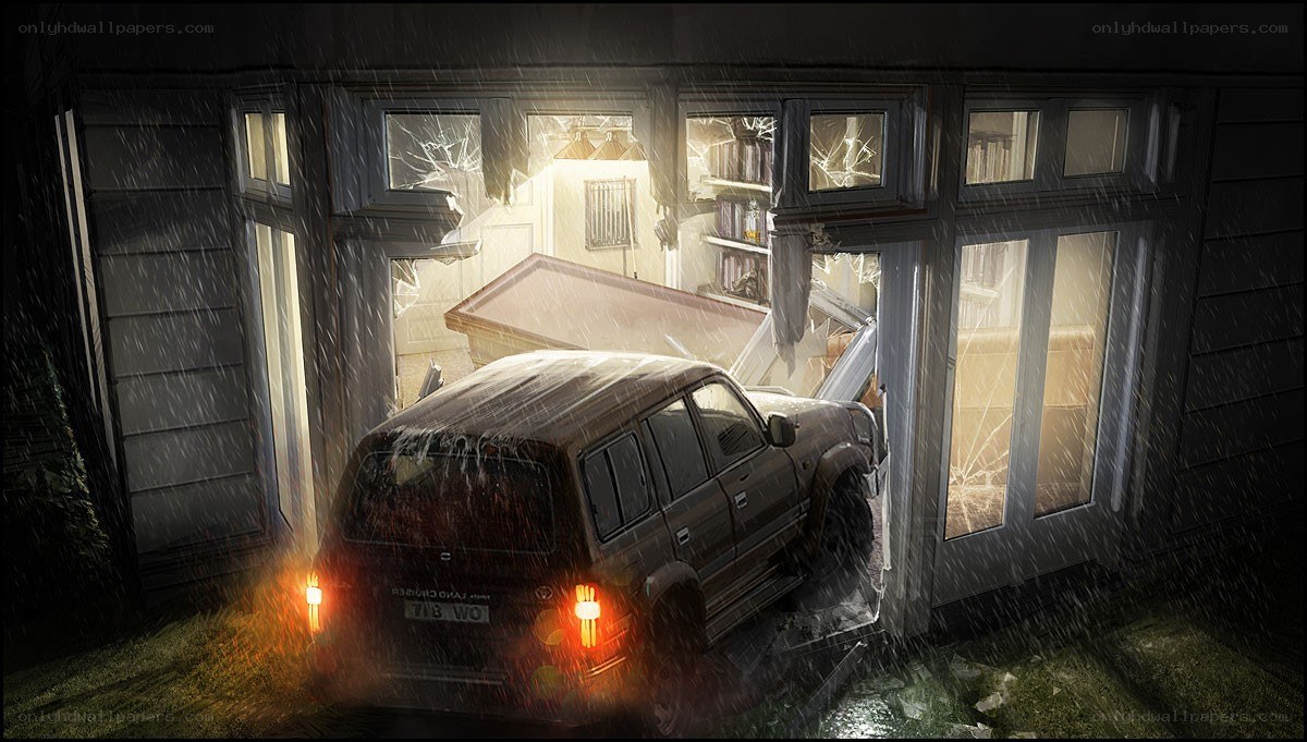 Car crashes into house at night