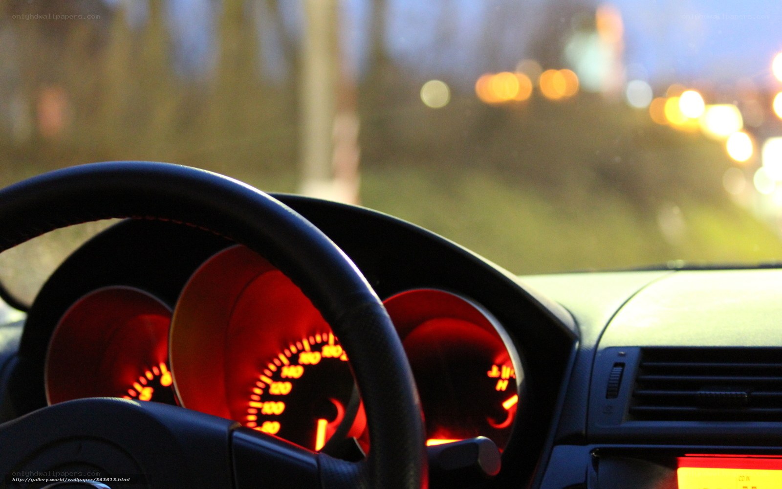 car dashboard at dusk