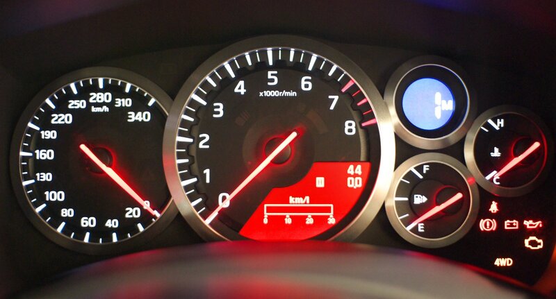 Car Dashboard — Black, Dark, Night, Photograph, Speedometer, Tachometer, Fuel Gauge