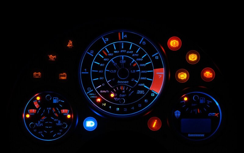 Car Dashboard — Blue, Dark, Night, Photograph, Gauges
