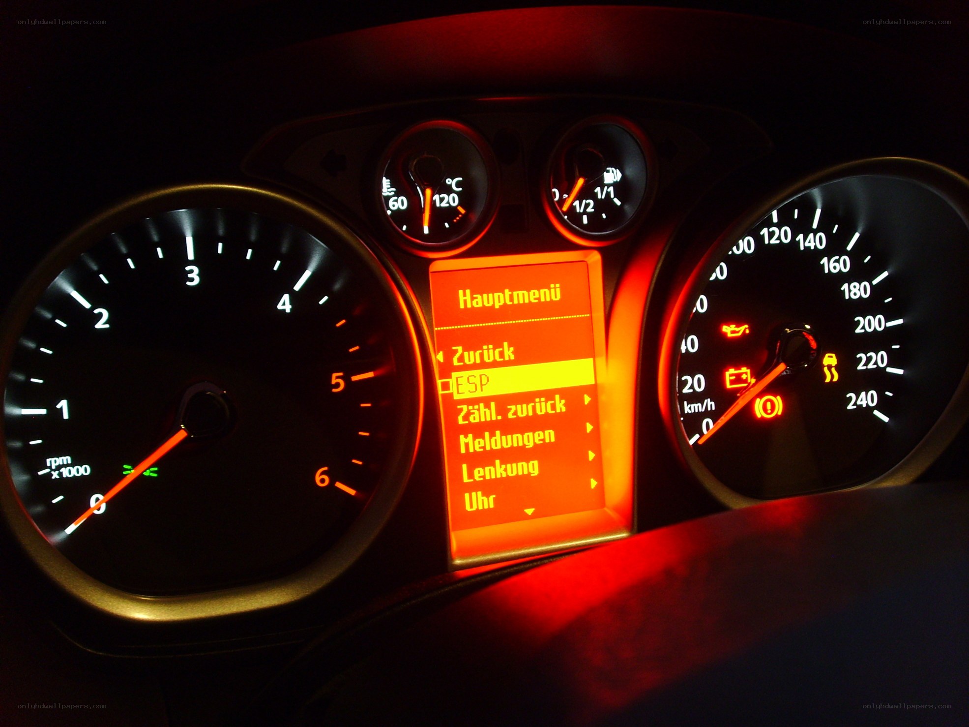Car dashboard display at night