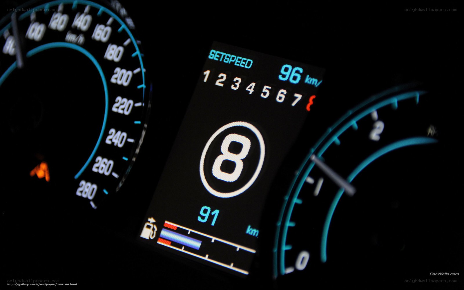 Car dashboard display at night