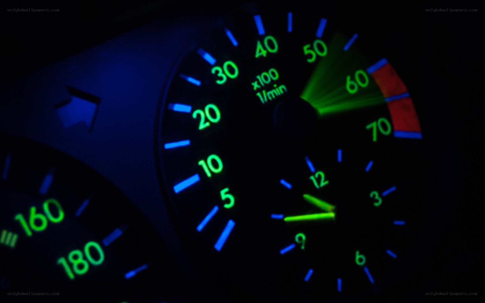 car dashboard gauges at night