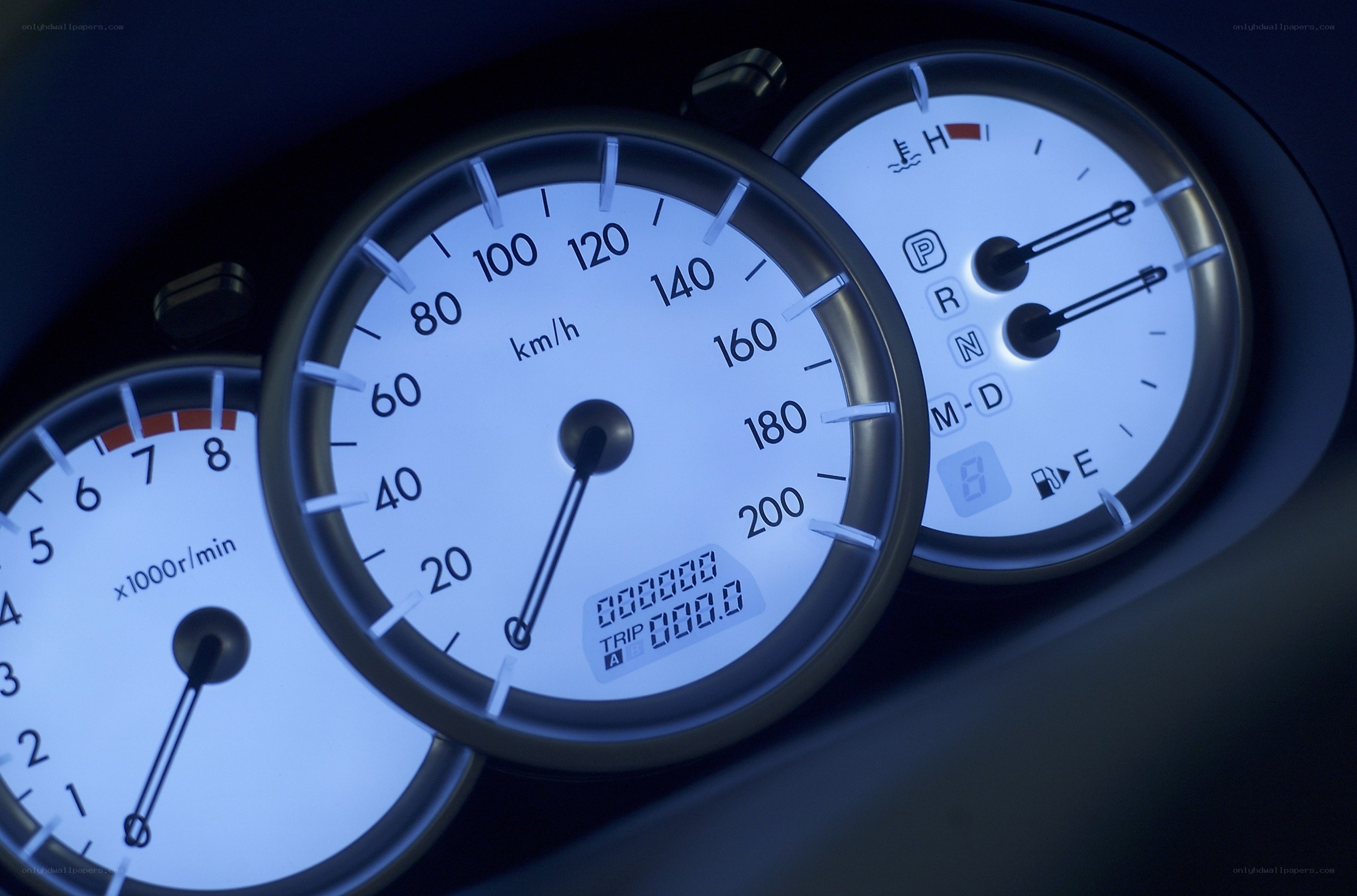 car dashboard gauges at night