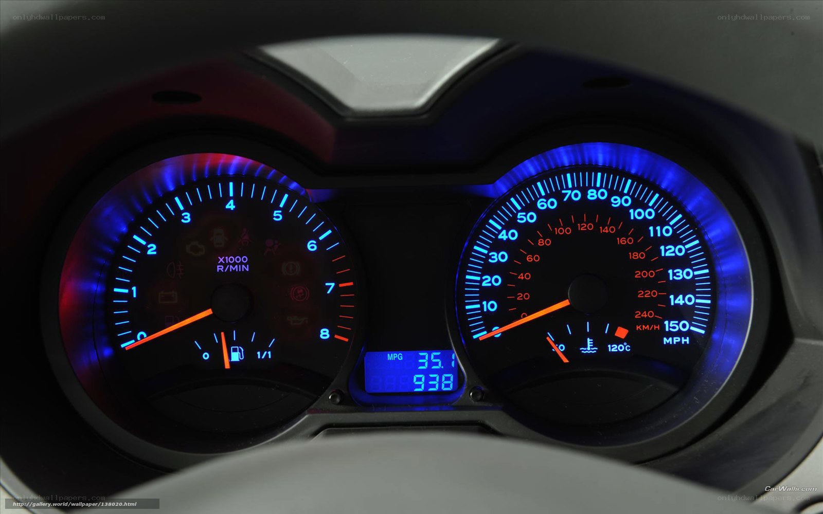 car dashboard with blue backlight