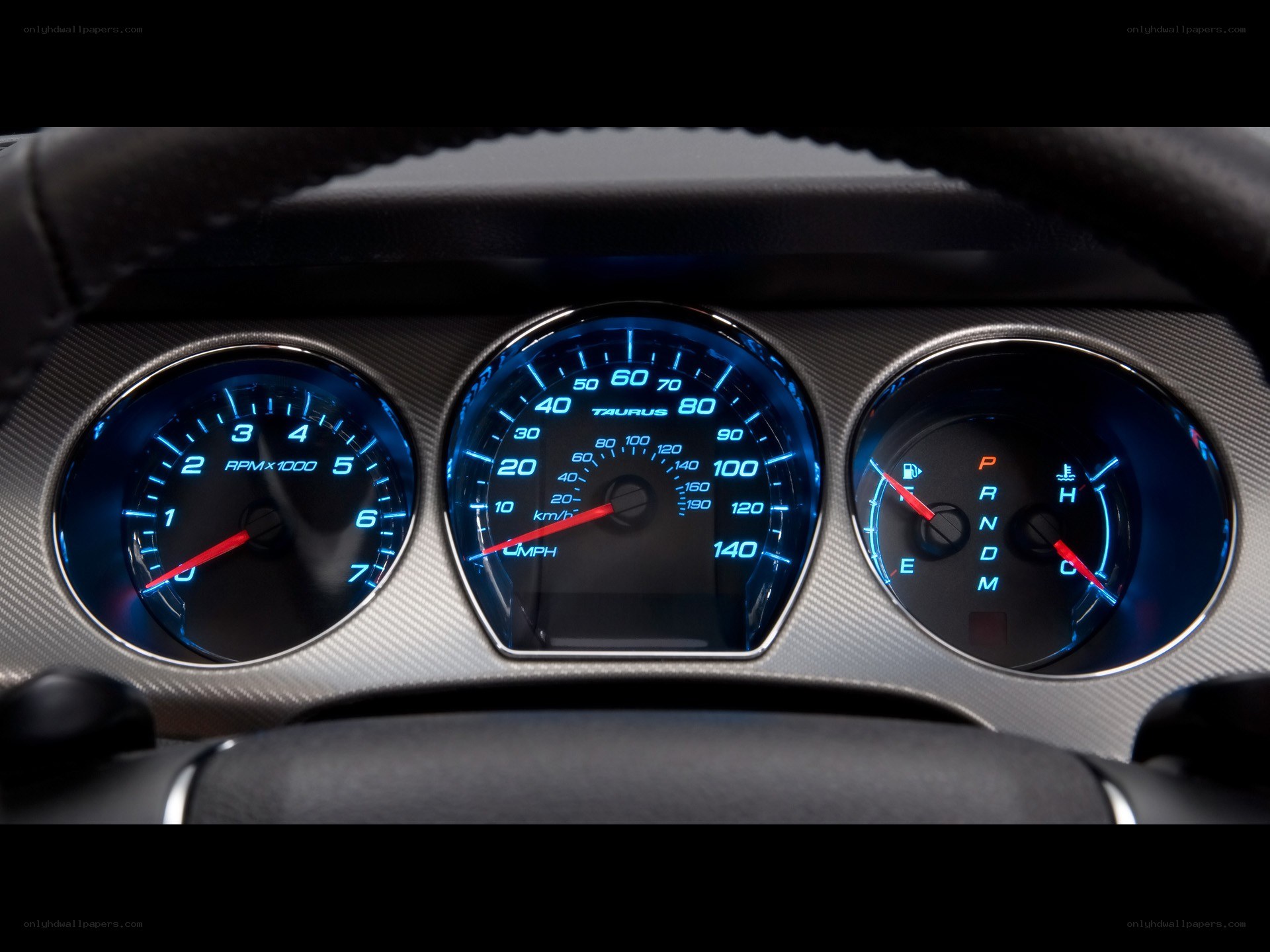 car dashboard with blue lights
