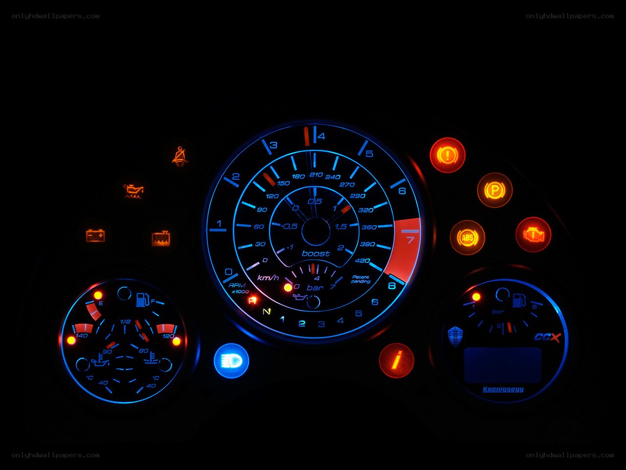 car dashboard with glowing gauges