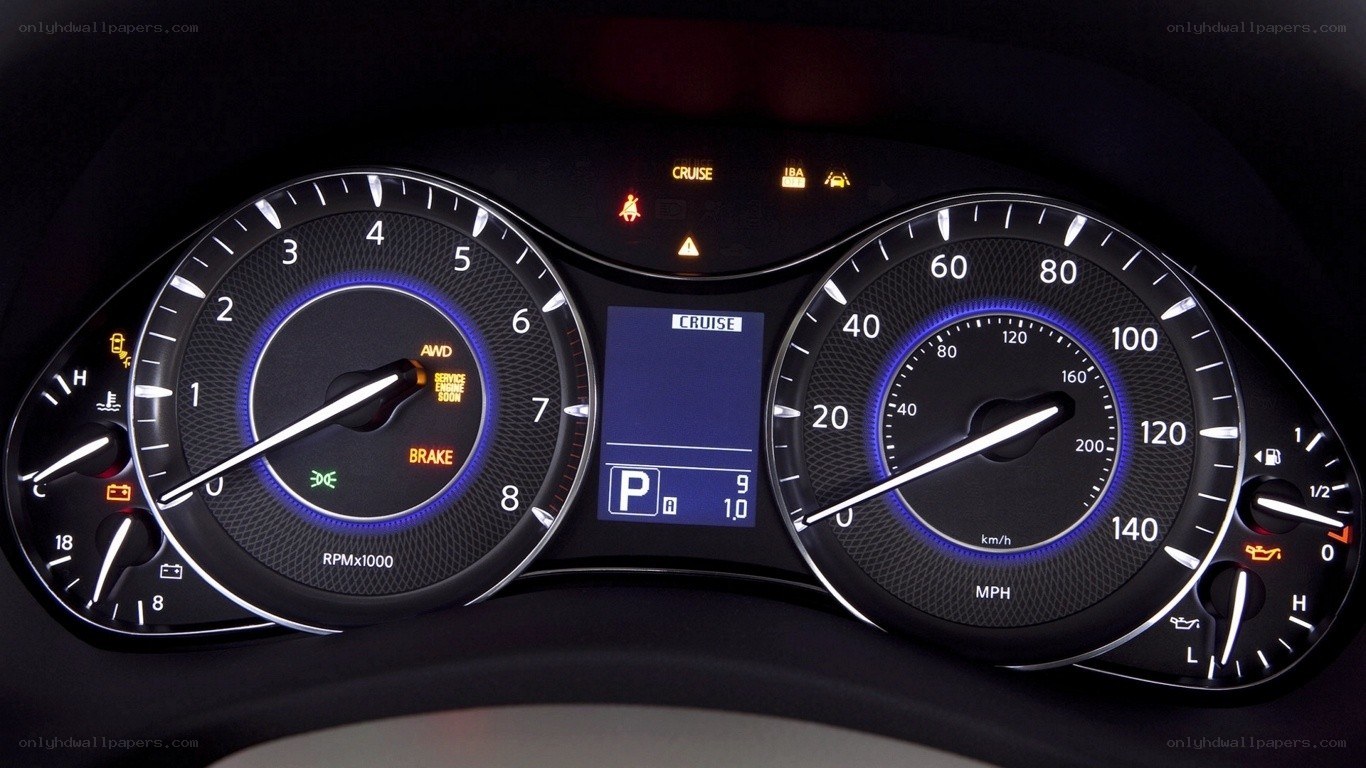 car dashboard with illuminated gauges