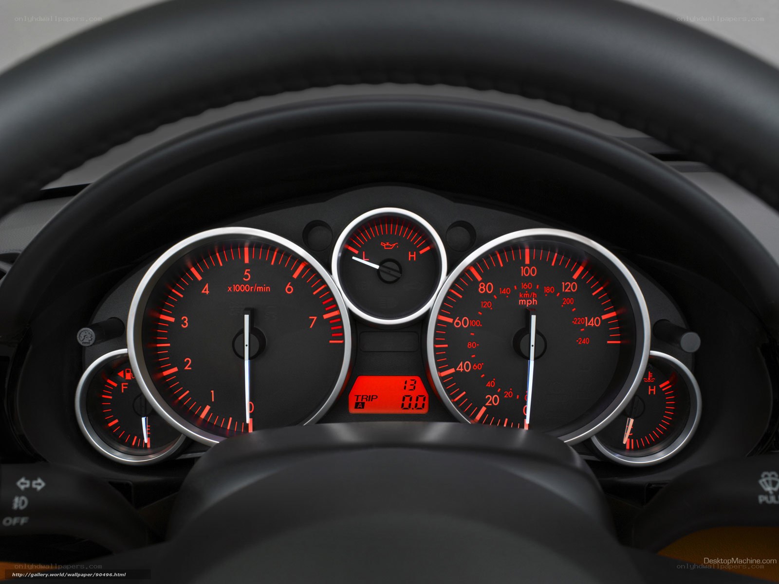 car dashboard with red gauges