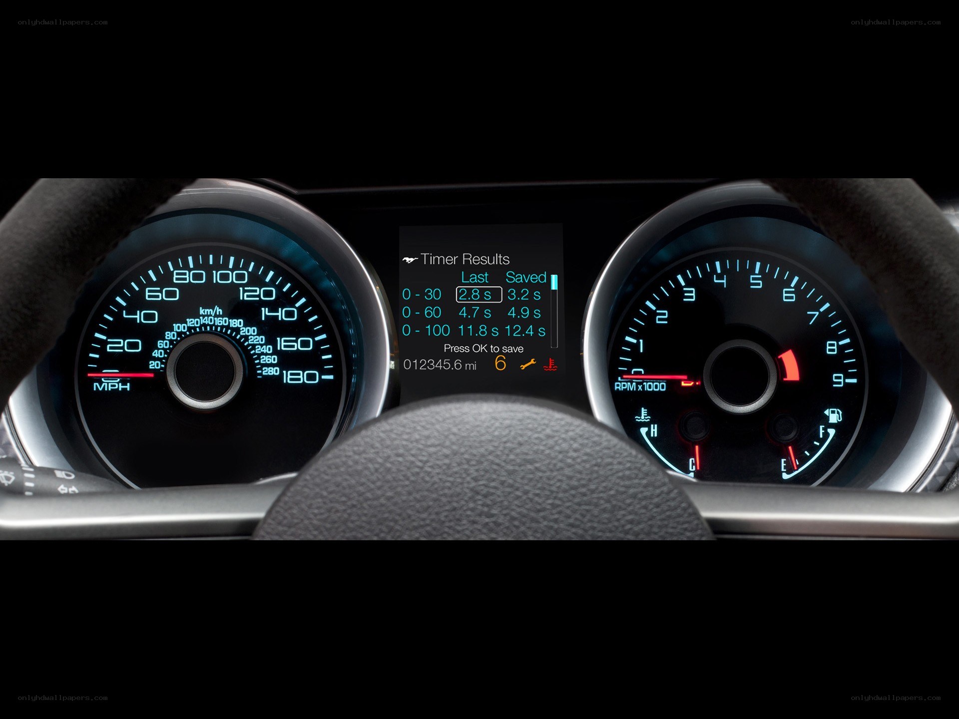 car dashboard with timer results