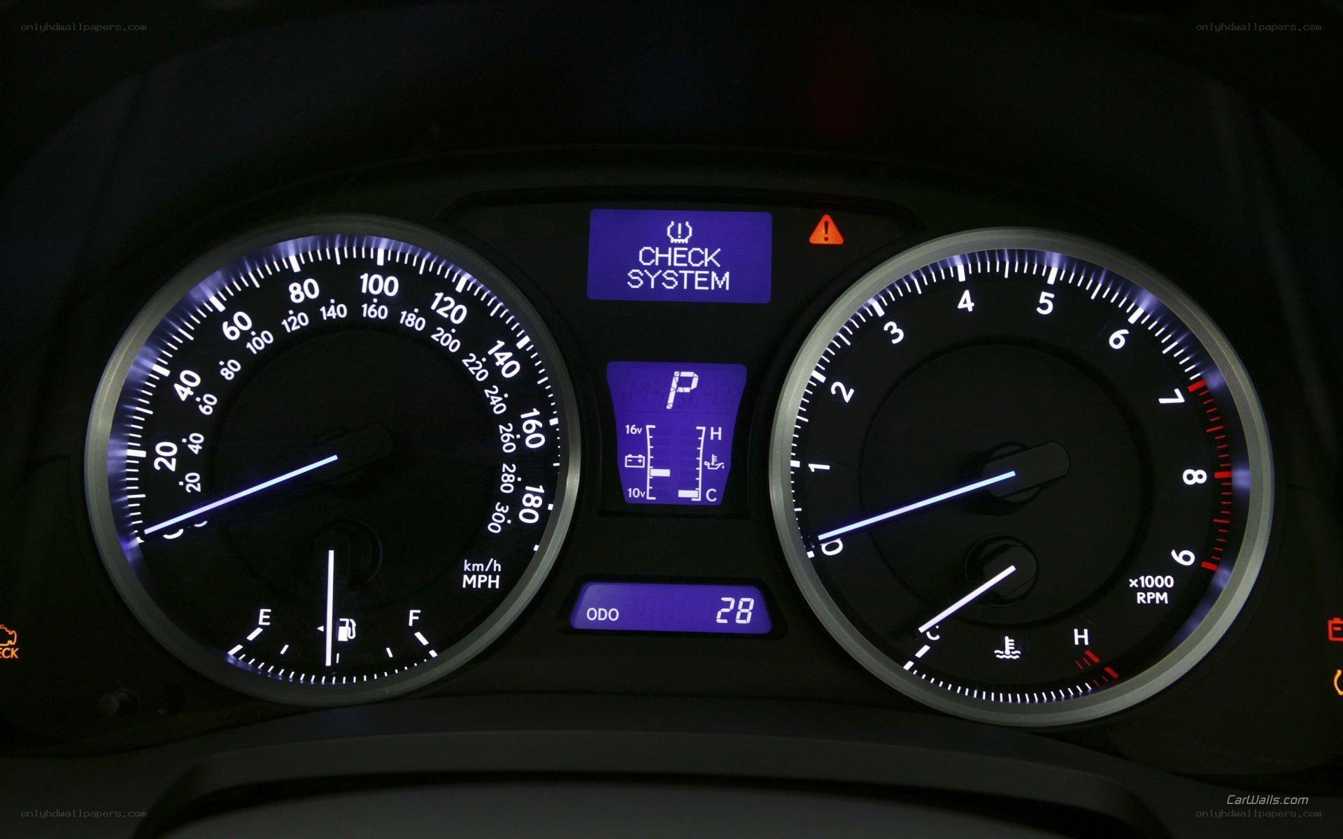 car dashboard with warning lights