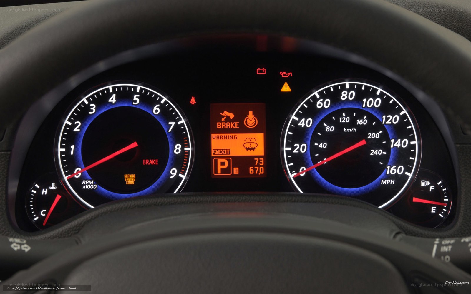 car dashboard with warning lights