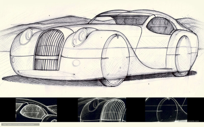 Car Design Sketch — Black, Detailed