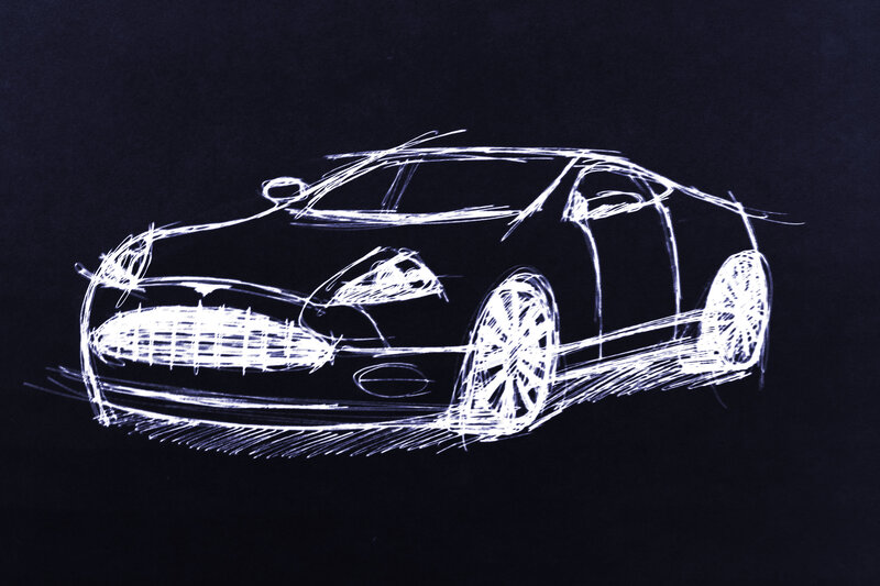 Car Design Sketch — White, Dramatic