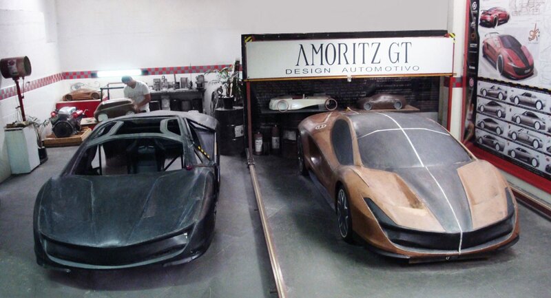 Car design studio with prototypes