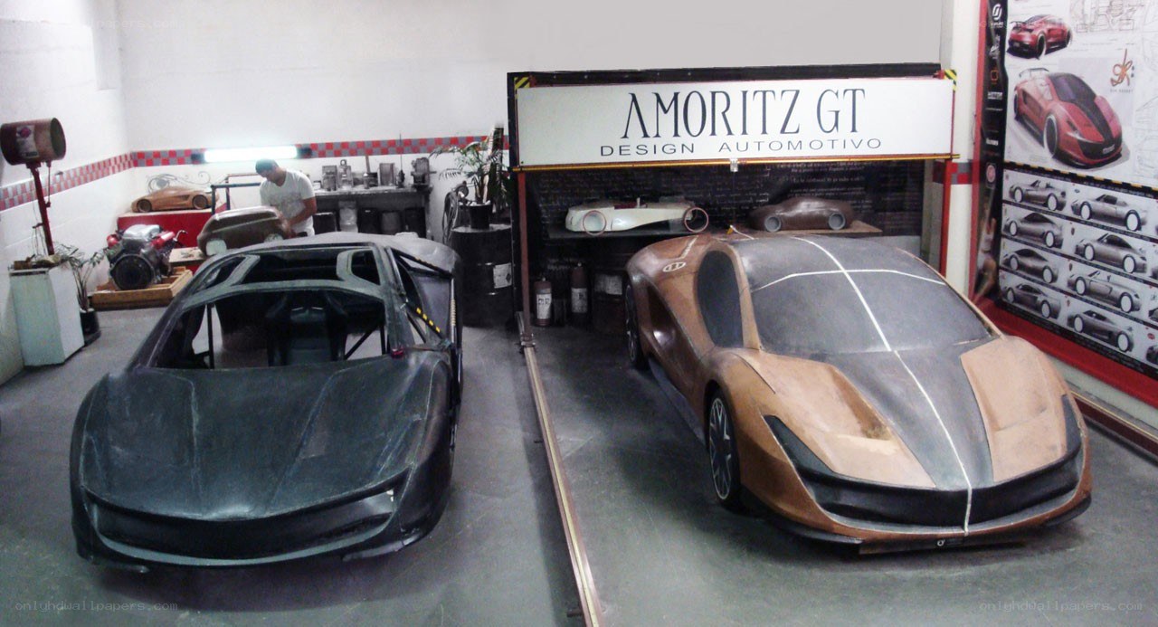 Car design studio with prototypes