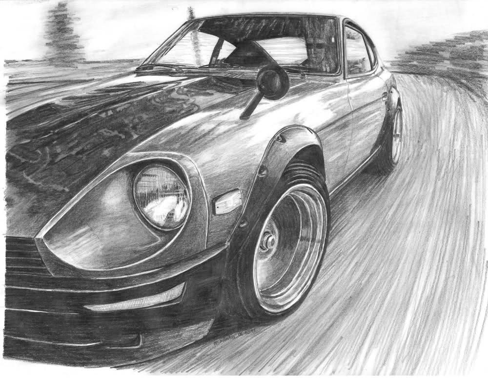 car drawing on road
