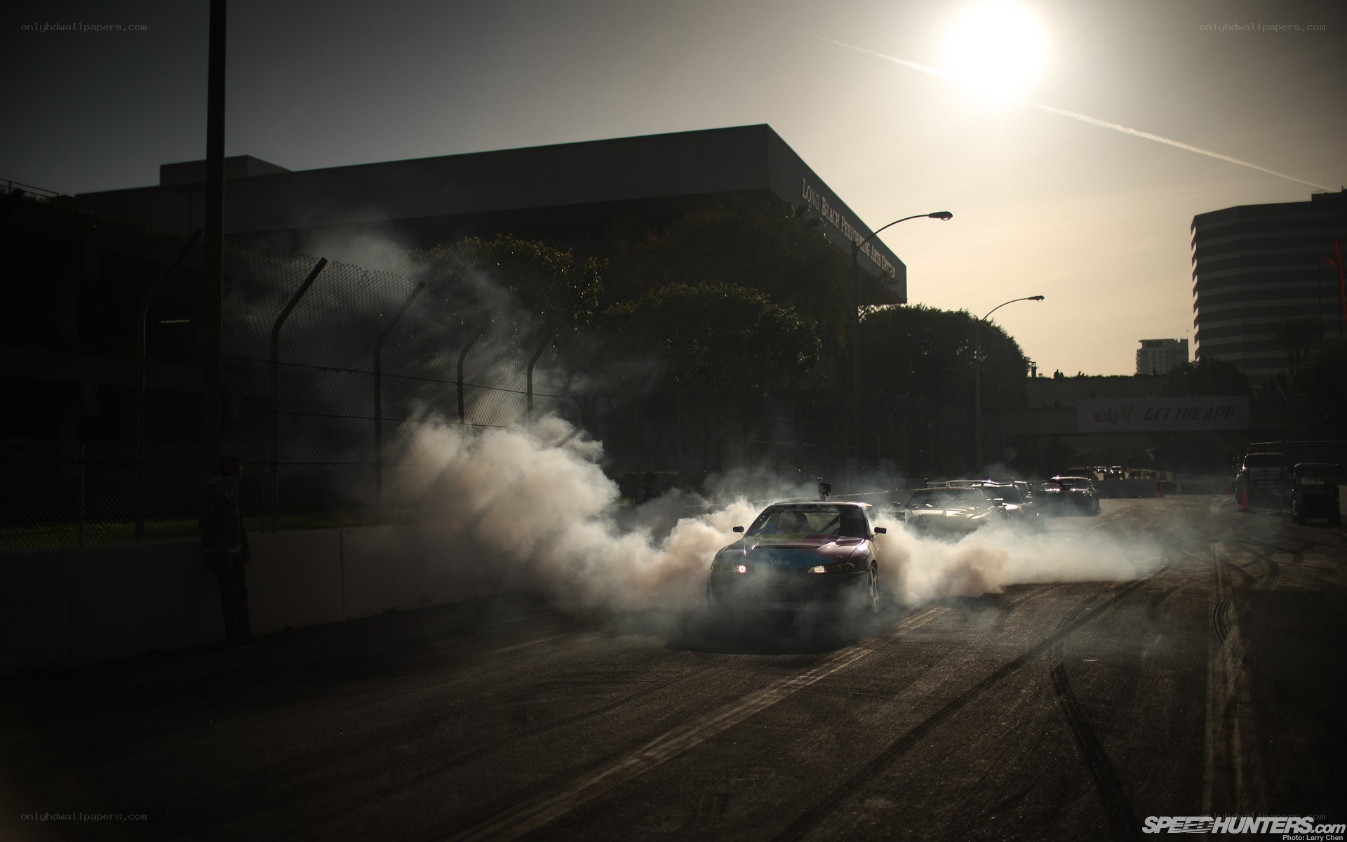 Car drifting at a racetrack