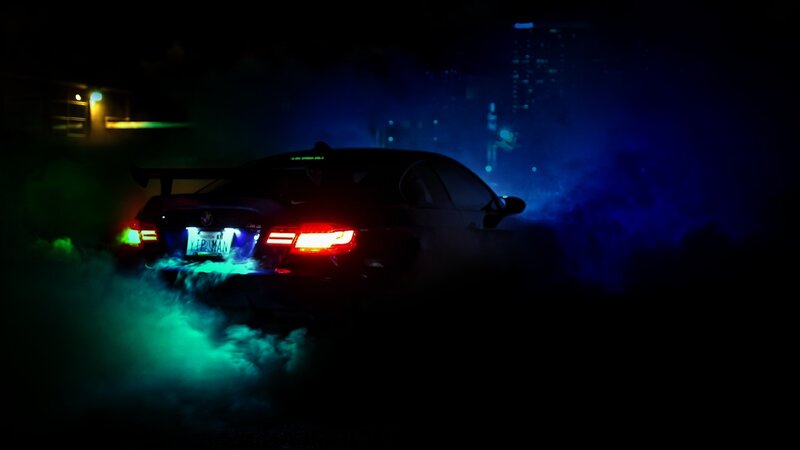 car drifting at night