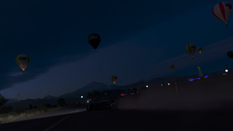 Car Drifting at Night — Black, Dramatic, 3d Render, Hot Air Balloons