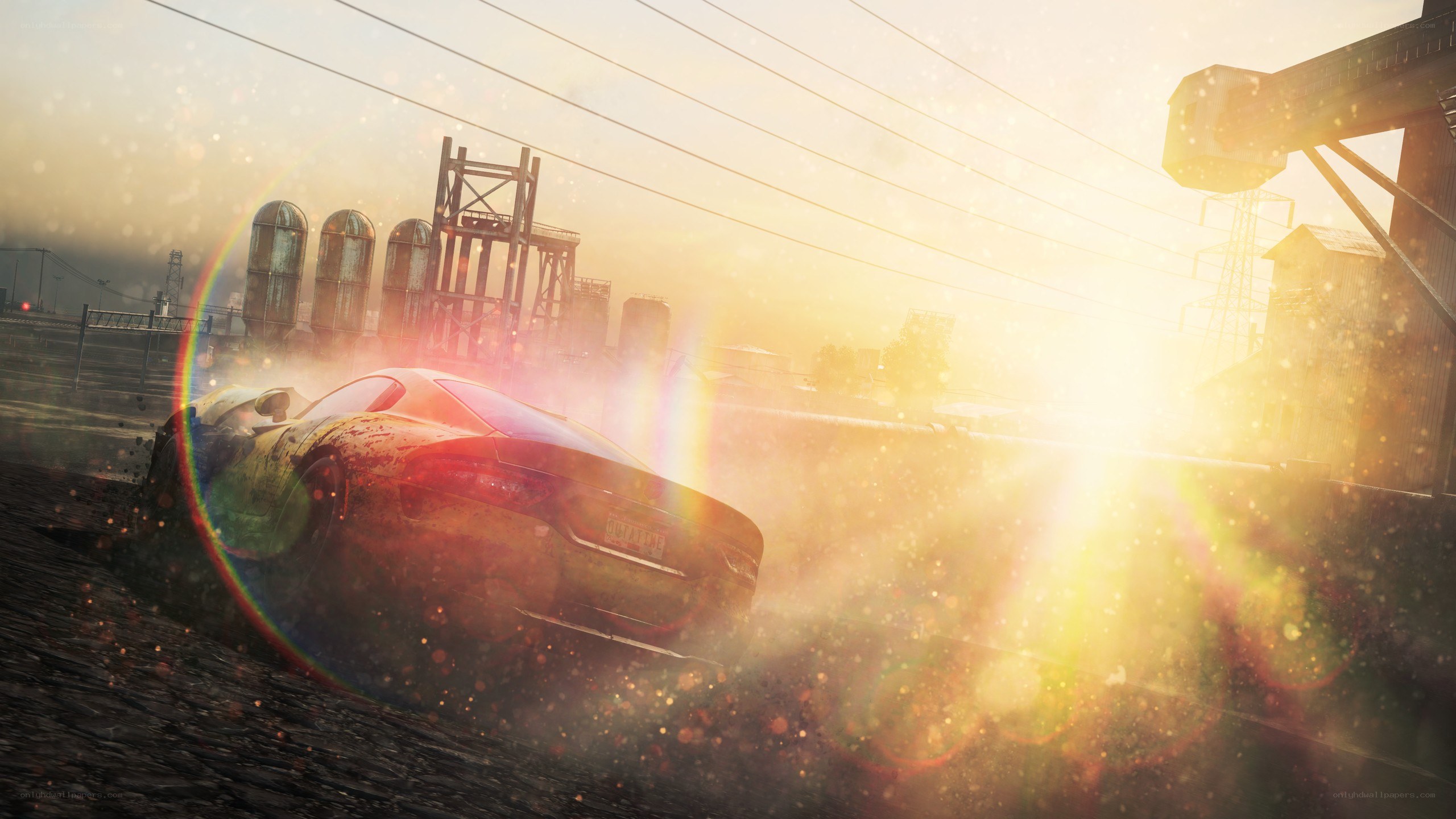 Car drifting at sunset