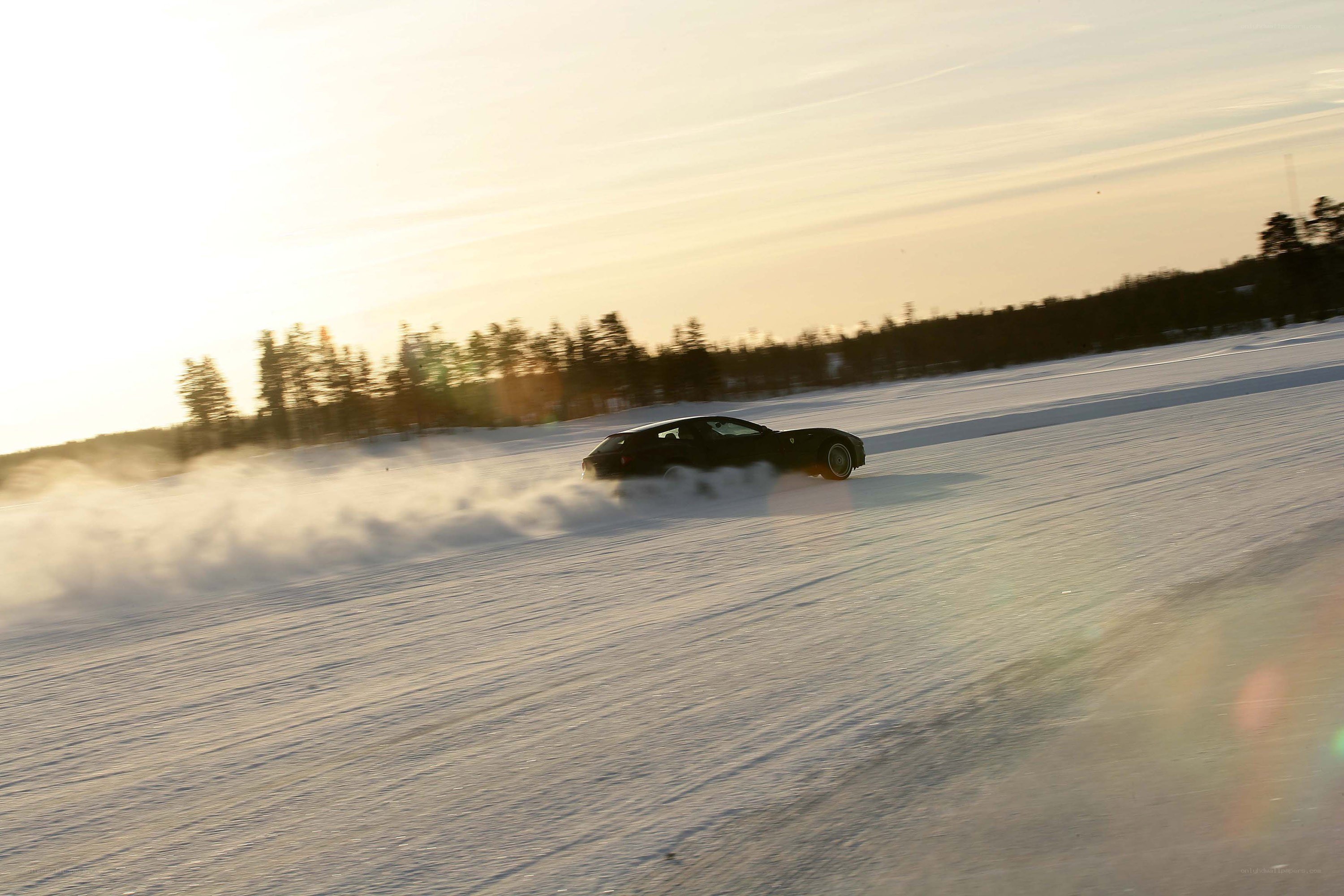 Car drifting on a frozen lake