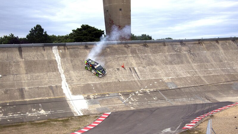 Car drifting on concrete slope