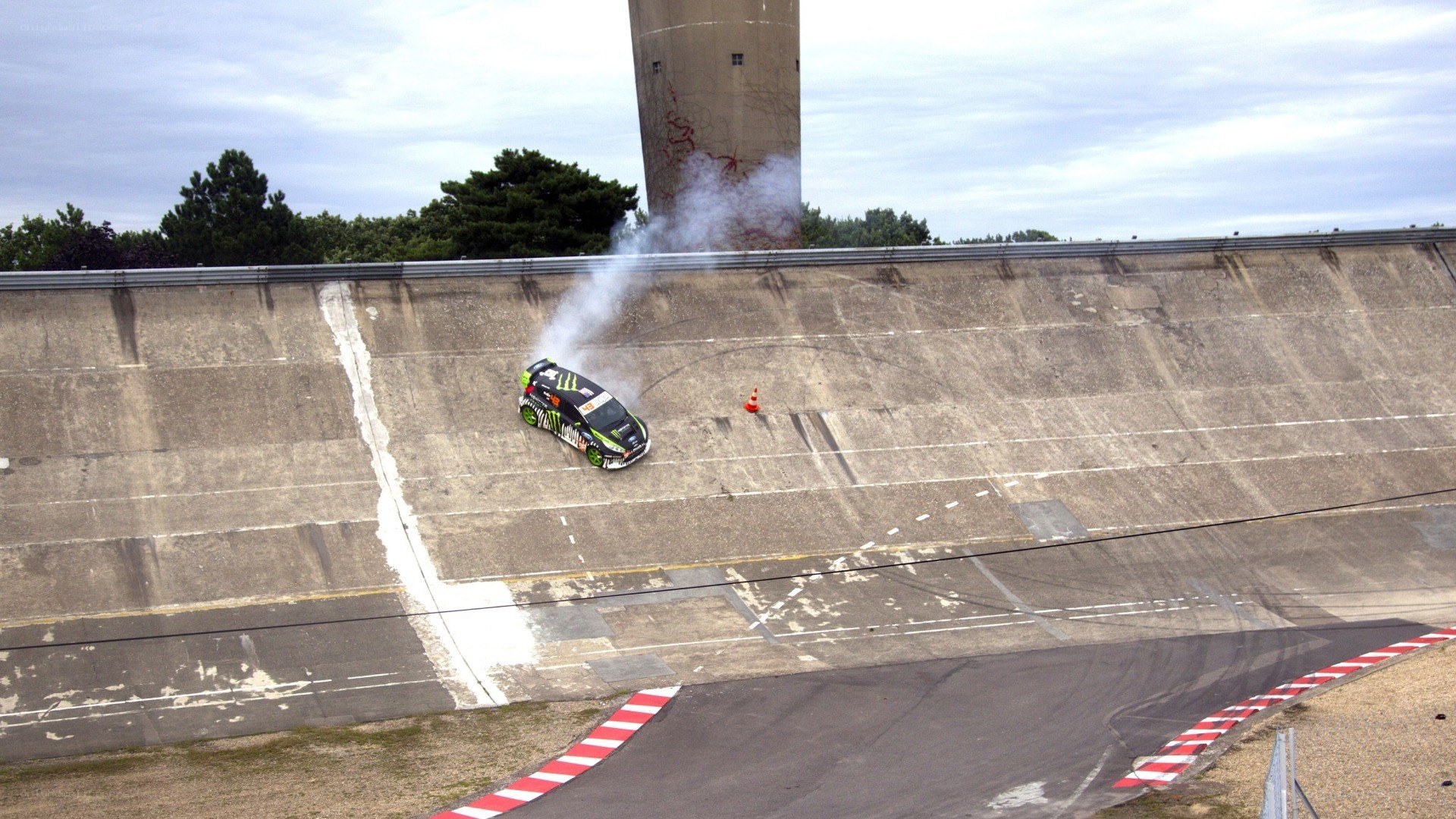 Car drifting on concrete slope