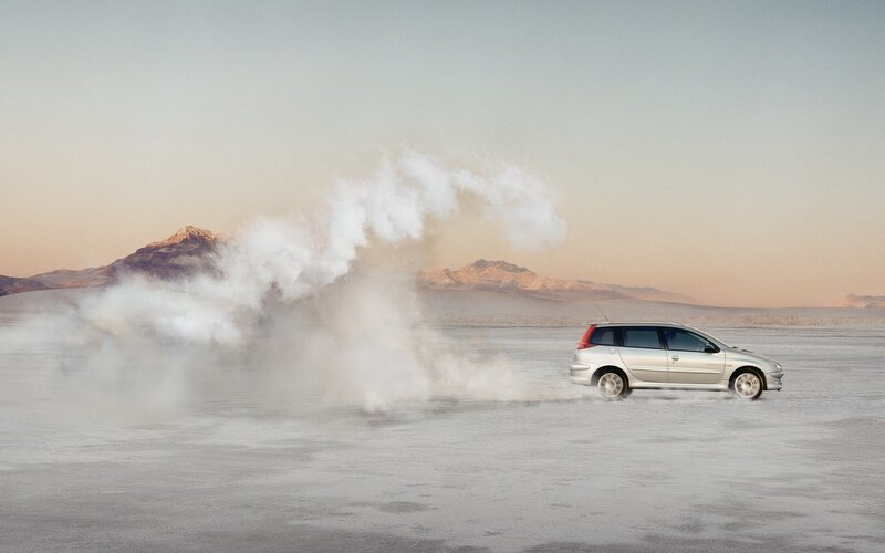 Car drifting on salt flat