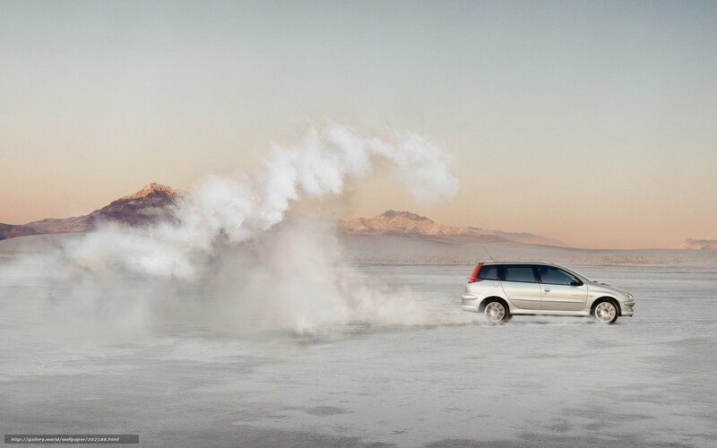 Car drifting on salt flat
